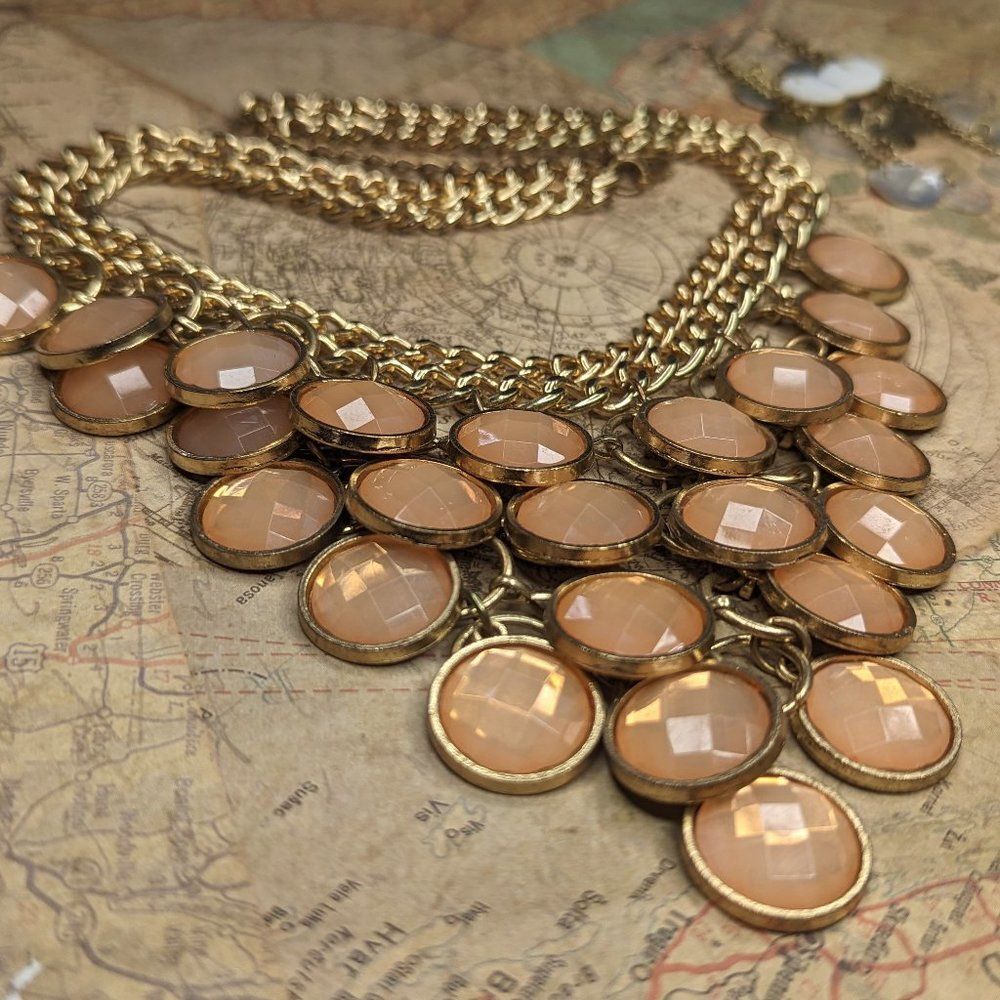 Cascading Gold-Tone & Peach Statement Necklace
